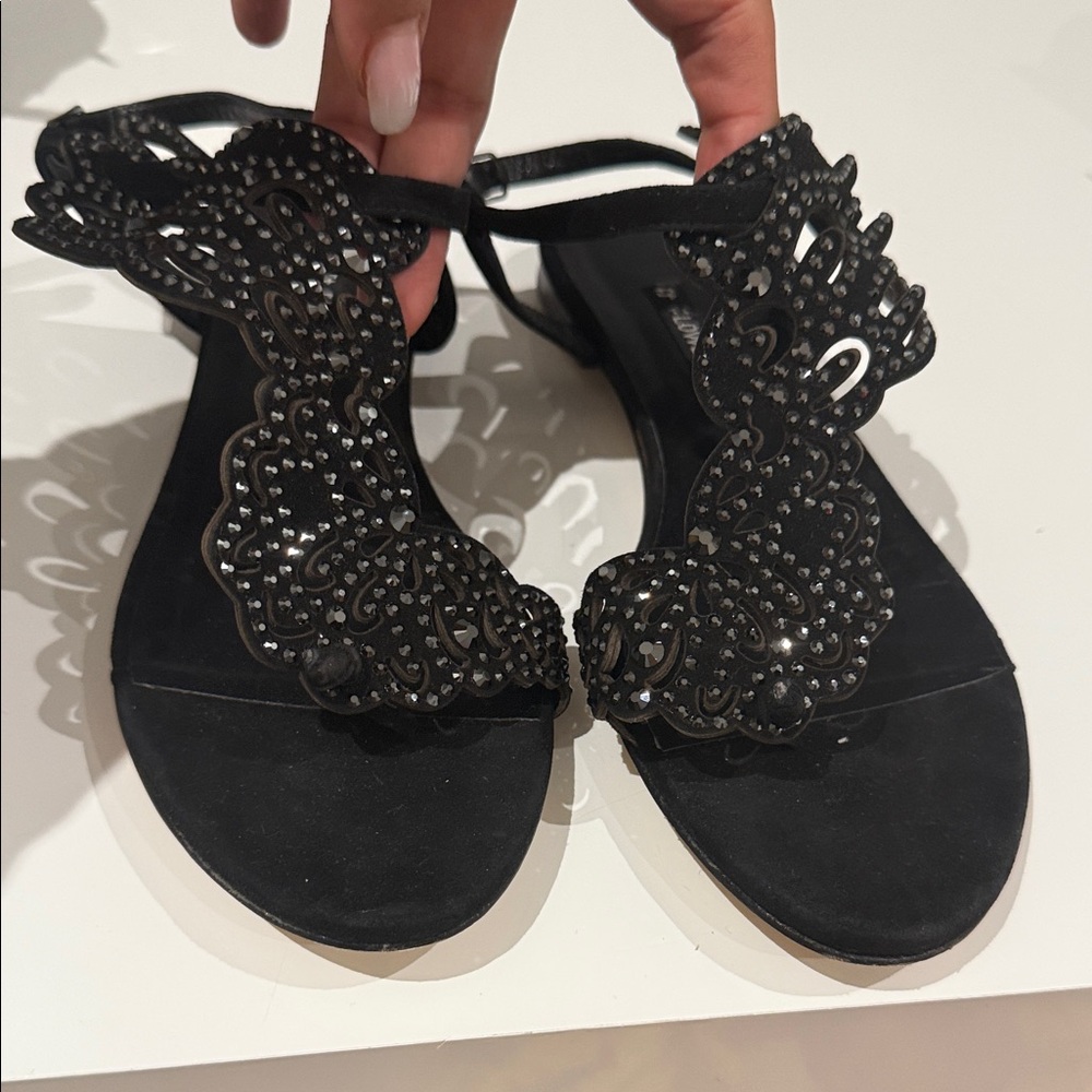 Elegant Black Sandals with Embellished Straps